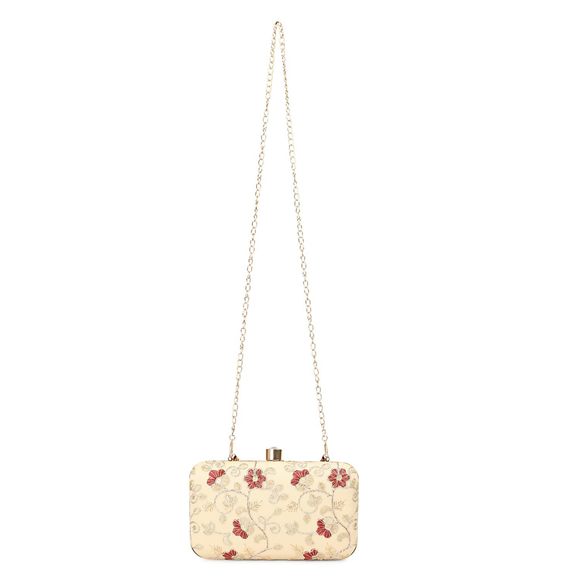 Desner Silk Box Clutch, Golden Multicolored-17, Hand Embroidered, C :| - Picture 4 of 7